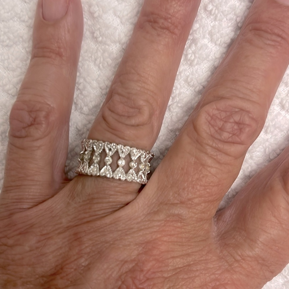 Ring Silver Band with crystals EUC